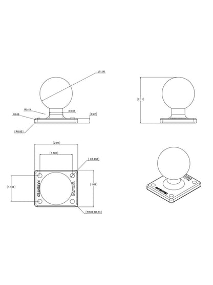 RAM MOUNTS RECHTECKIGE BASISPLATTE (AMPS) C-KUGEL (1,5 ZOLL)